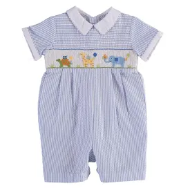 22495-Smocked Animal Shortall Baby Boy Romper
