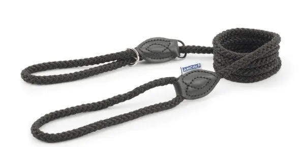 Ancol Heritage Rope Slip Control Lead Combi Black 12mm X1m
