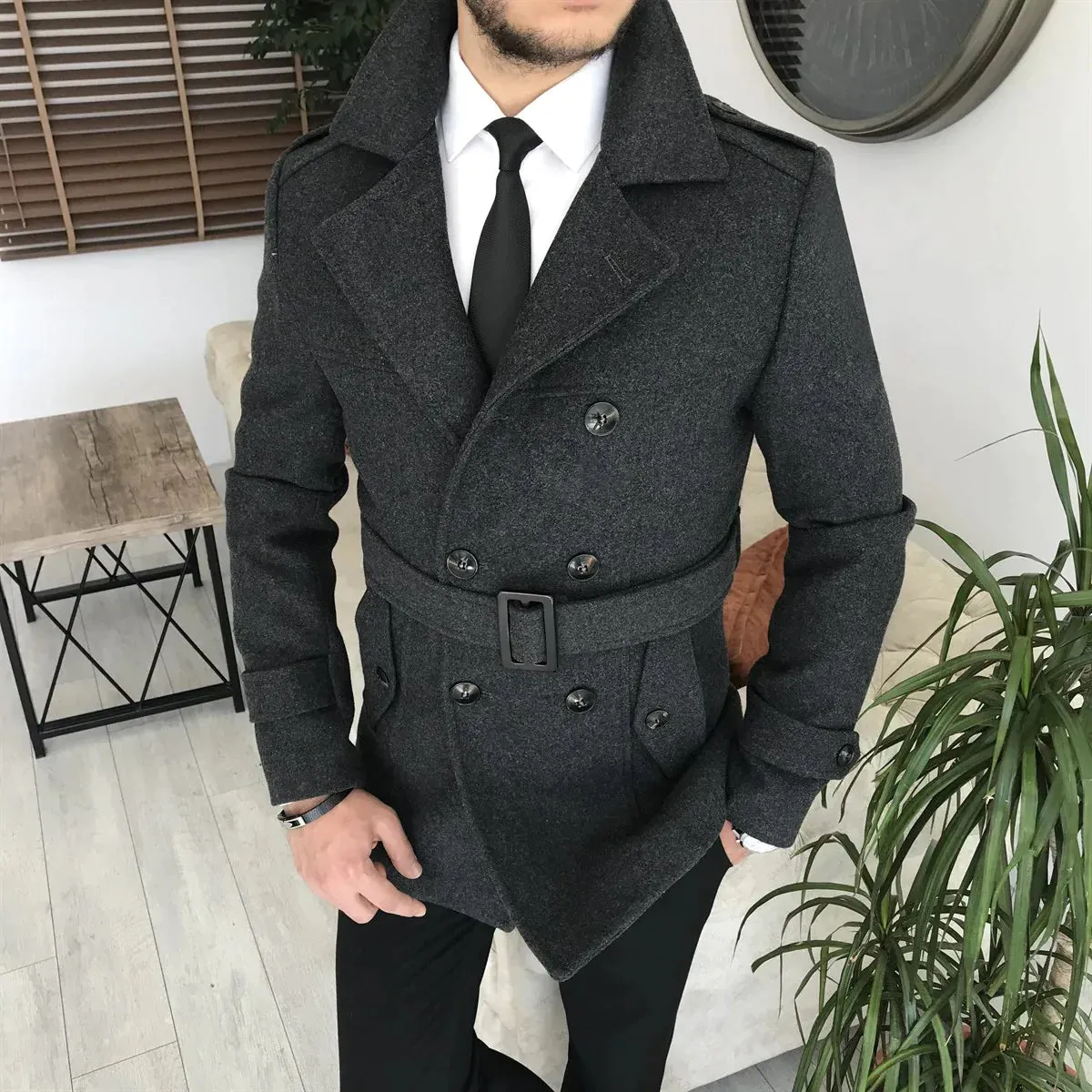 Arctic Charcoal Double Breasted Over Coat by ITALIAN VEGA®