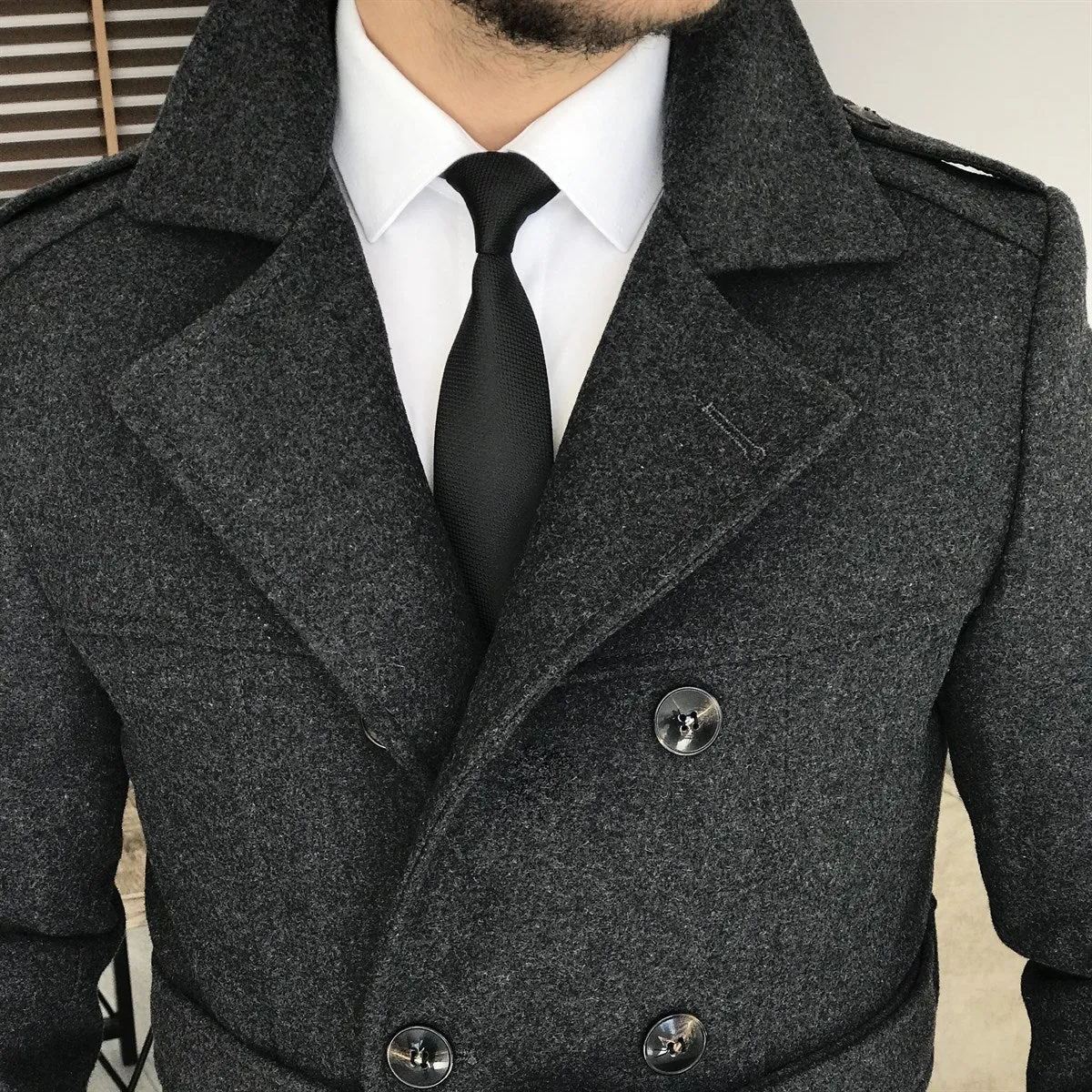 Arctic Charcoal Double Breasted Over Coat by ITALIAN VEGA®