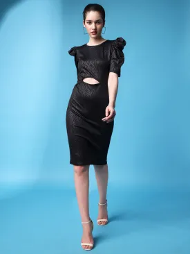 Black Self Design Sheath Dress