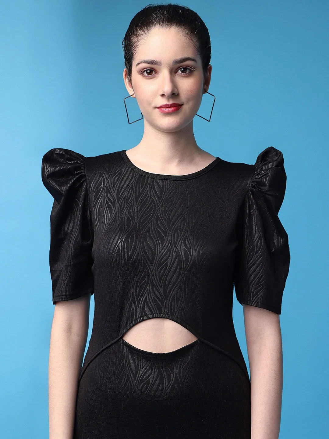 Black Self Design Sheath Dress