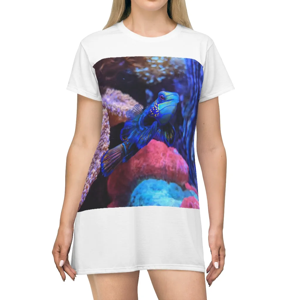 Blue Fish All Over Print T-Shirt Dress