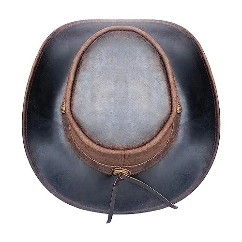Brandslock Men's Vintage Wide Brim Cowboy Hat Black & Brown Aussie Style
