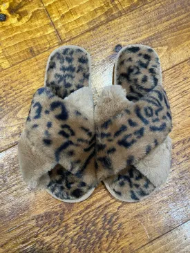 Brown Crisscross Faux Fur Slippers