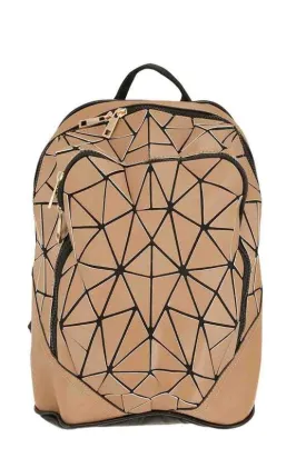 Brown Geometric Reflective Book Bag