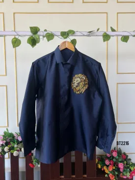 BT2216  Navy Regal Lion Embroidered Party Wear Shirt For Boys 🦁✨