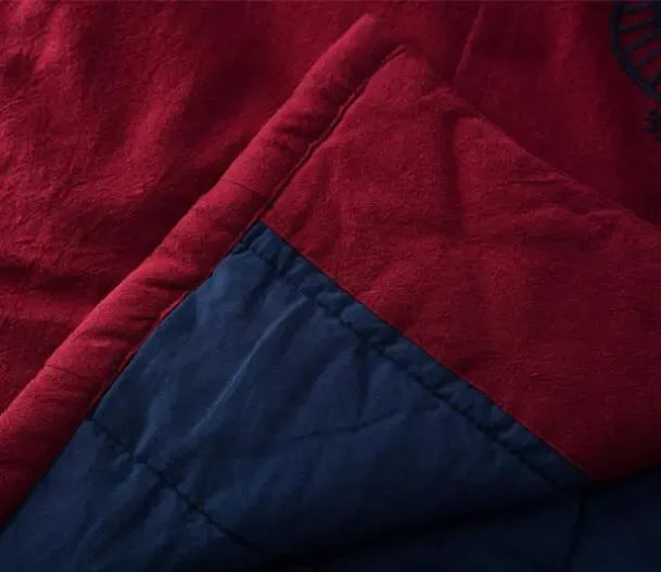 Burgundy Linen and Cotton Padded Winter Coat for Women