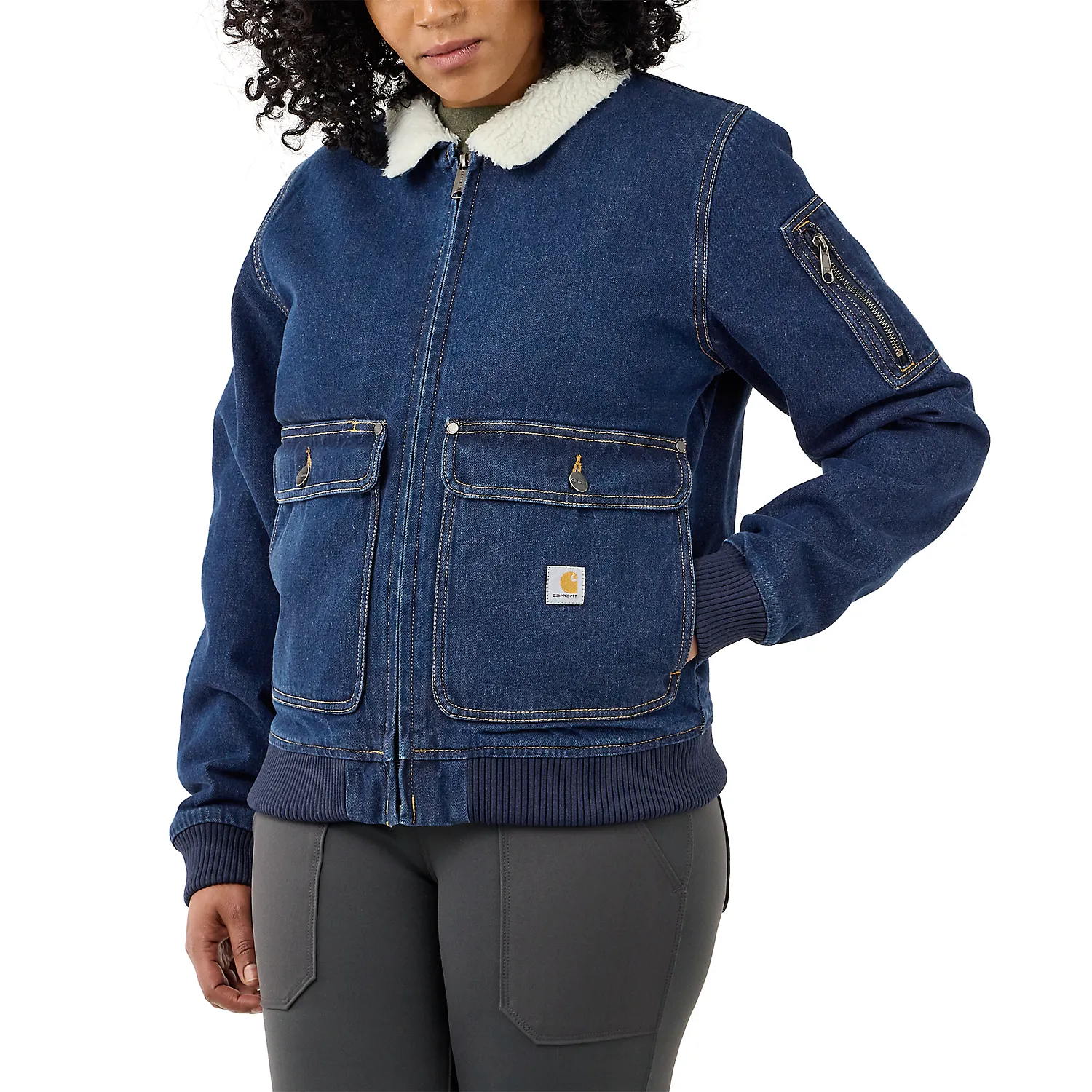 Carhartt Women's Rugged Flex Relaxed Fit Denim Sherpa Lined Jacket Beech 105446-H87
