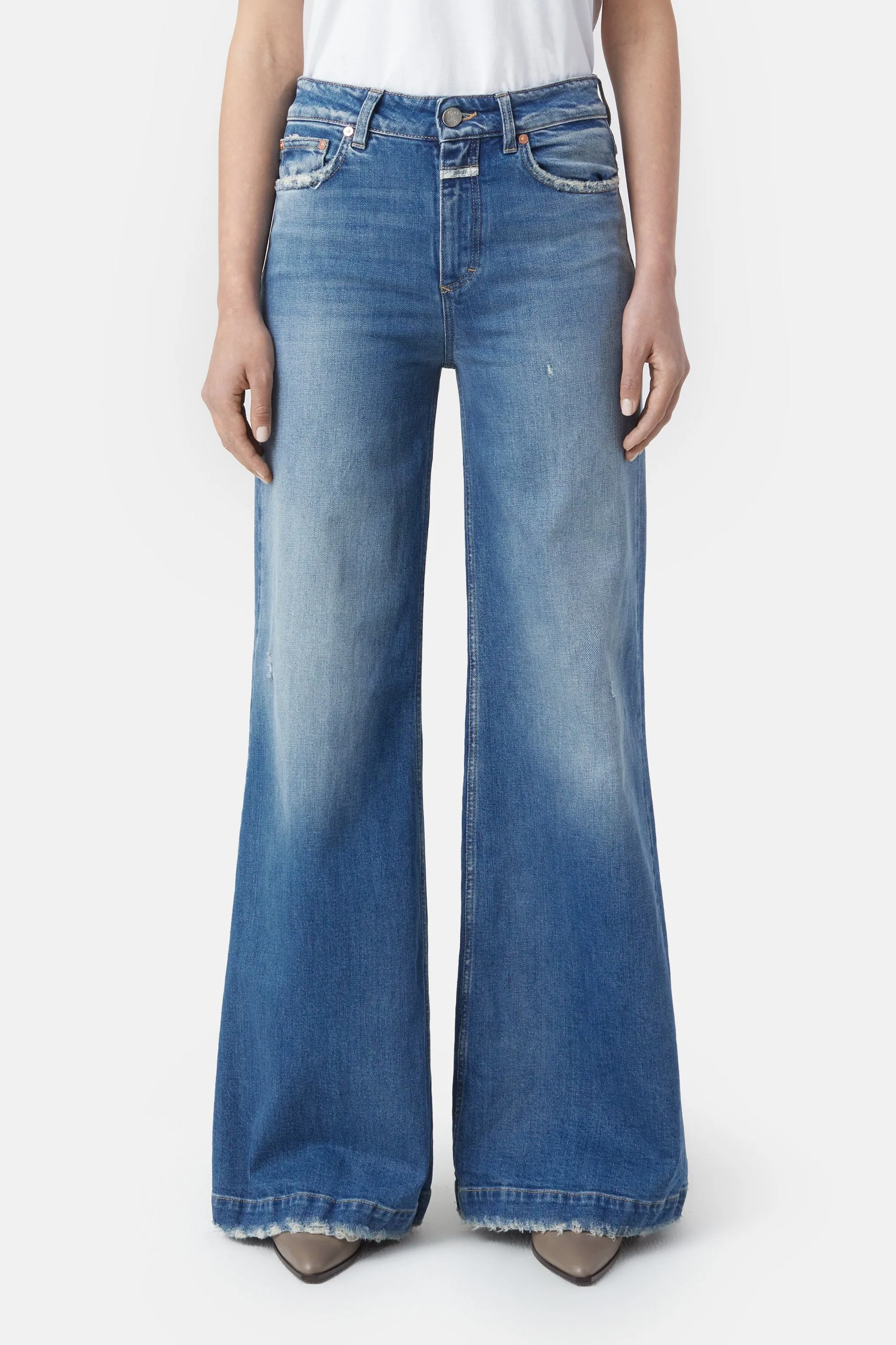 CLOSED WOMENS GLOW-UP WIDE LEG DENIM - MID BLUE