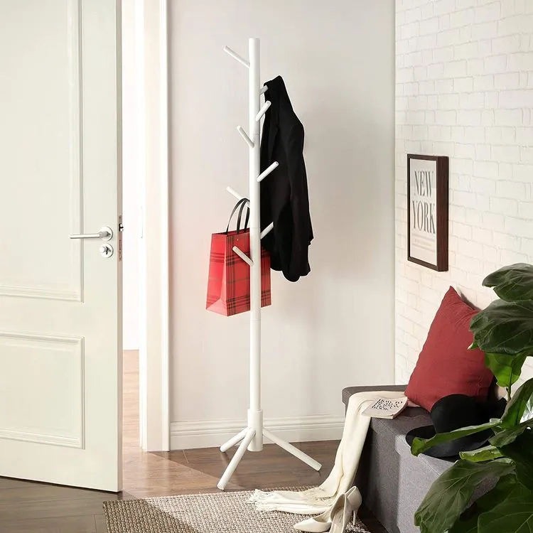 Coat Rack, Solid Wood Coat Stand, Free Standing Hall Coat Tree with 8 Hooks for Coats