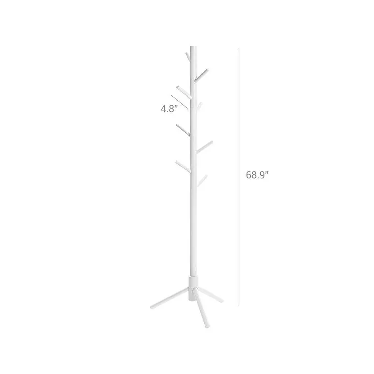Coat Rack, Solid Wood Coat Stand, Free Standing Hall Coat Tree with 8 Hooks for Coats