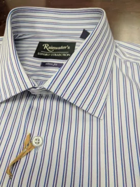 Cotton Blue Stripe 100% Cotton Slim Fit Dress Shirt