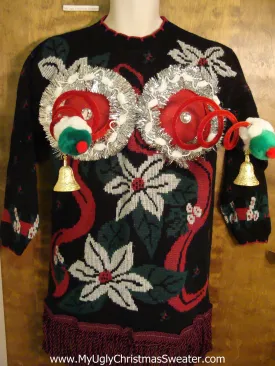 Crazy 80s Naughty Ugly Christmas Sweater with Horrible Poinsettias