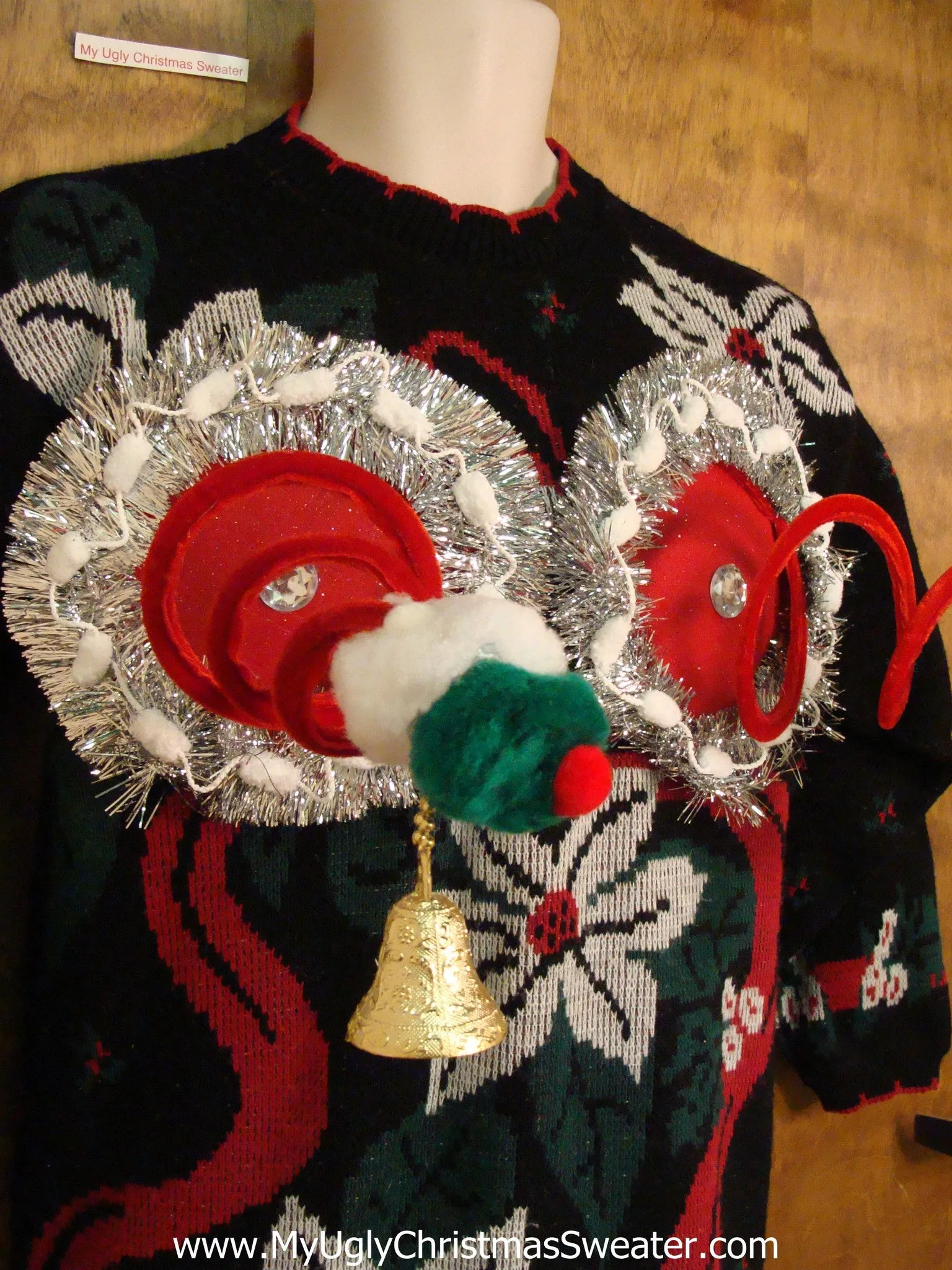 Crazy 80s Naughty Ugly Christmas Sweater with Horrible Poinsettias