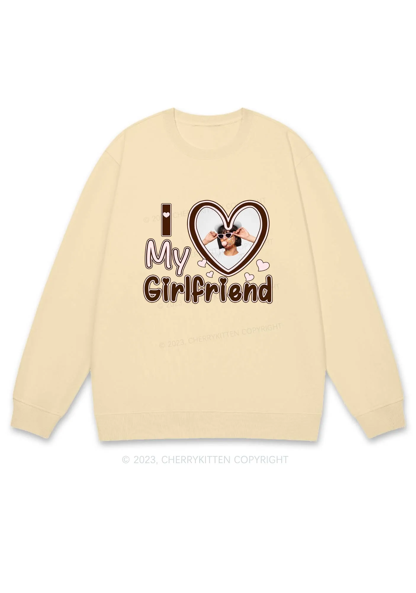 Custom BF&GF Photo Brown Heart Y2K Sweatshirt Cherrykitten