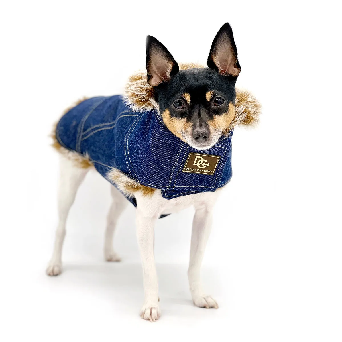 DCNY Faux Fur Denim Coat