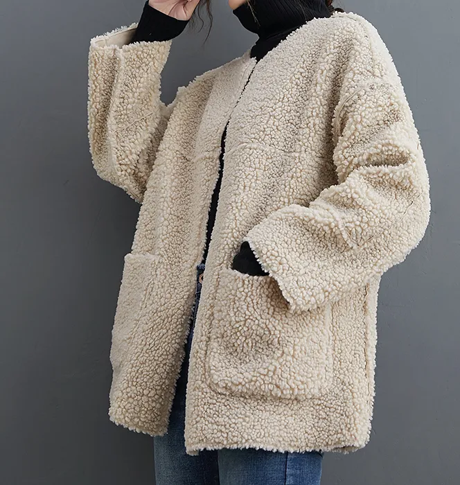 Double Face Fleece Women Spring Casual Coat Loose Short Coat Jacket