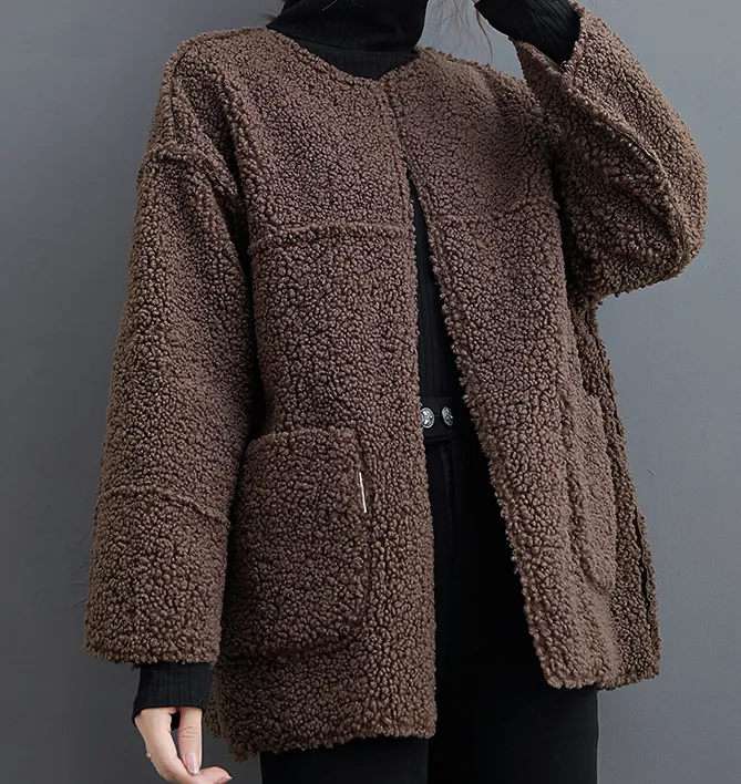 Double Face Fleece Women Spring Casual Coat Loose Short Coat Jacket