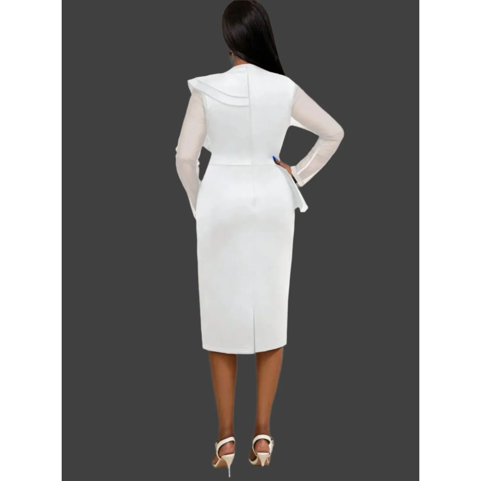 Elegant Mesh Patchwork Ruffled Beaded Bodycon Dress.