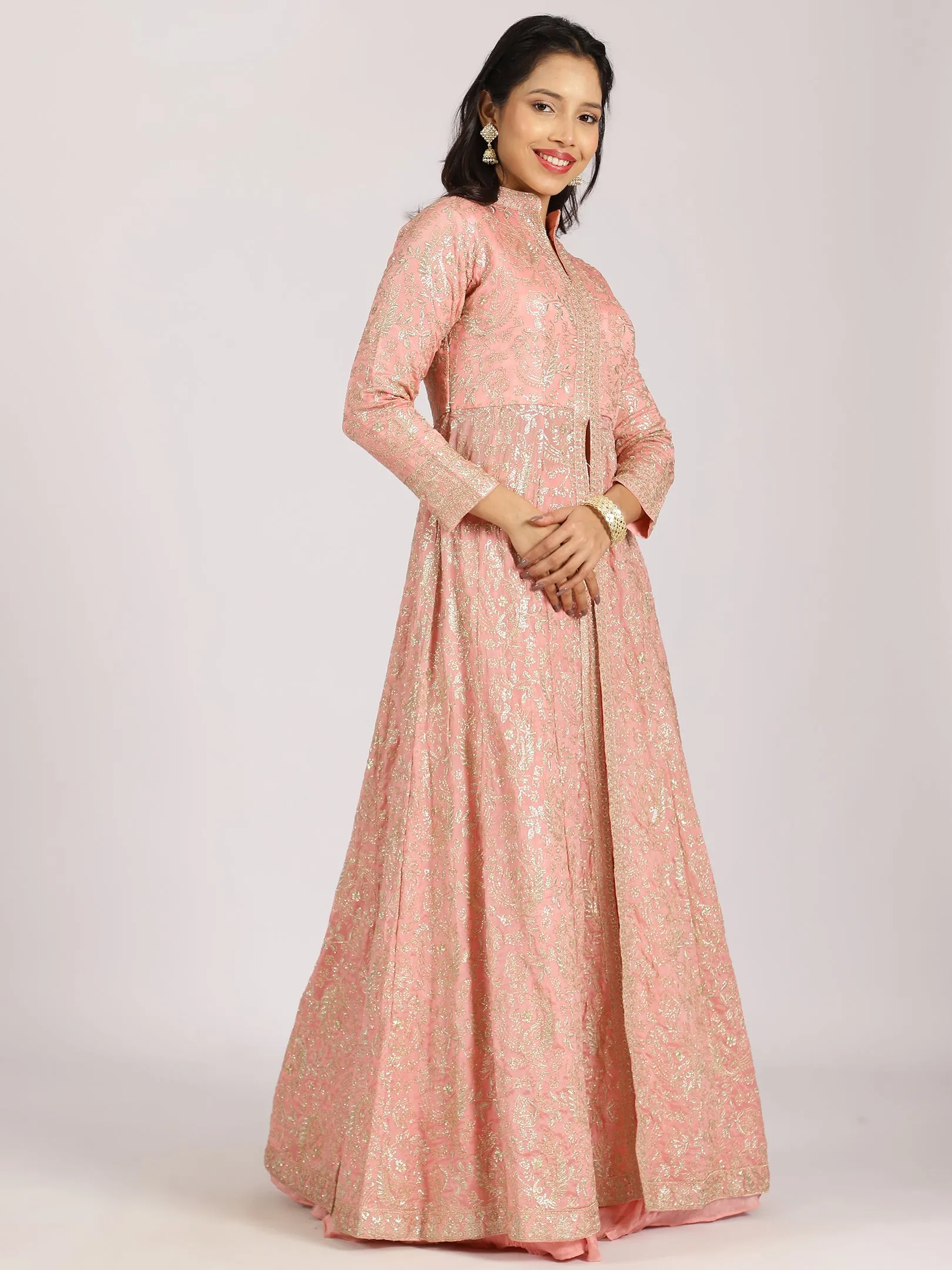 Elegant Peach Embroidered Anarkali Suit