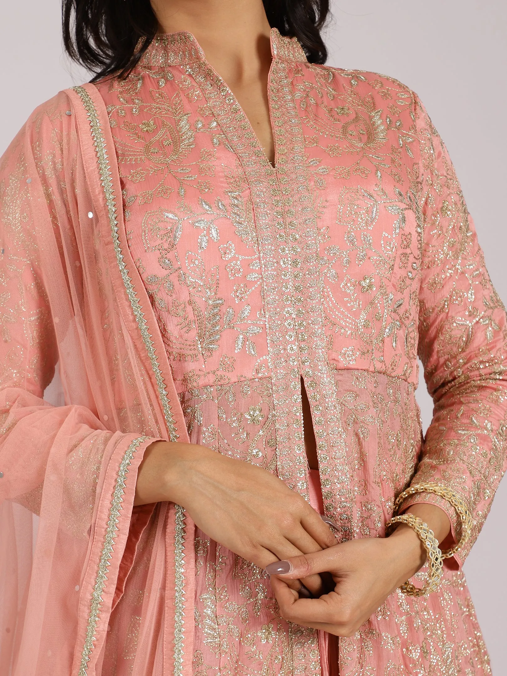Elegant Peach Embroidered Anarkali Suit