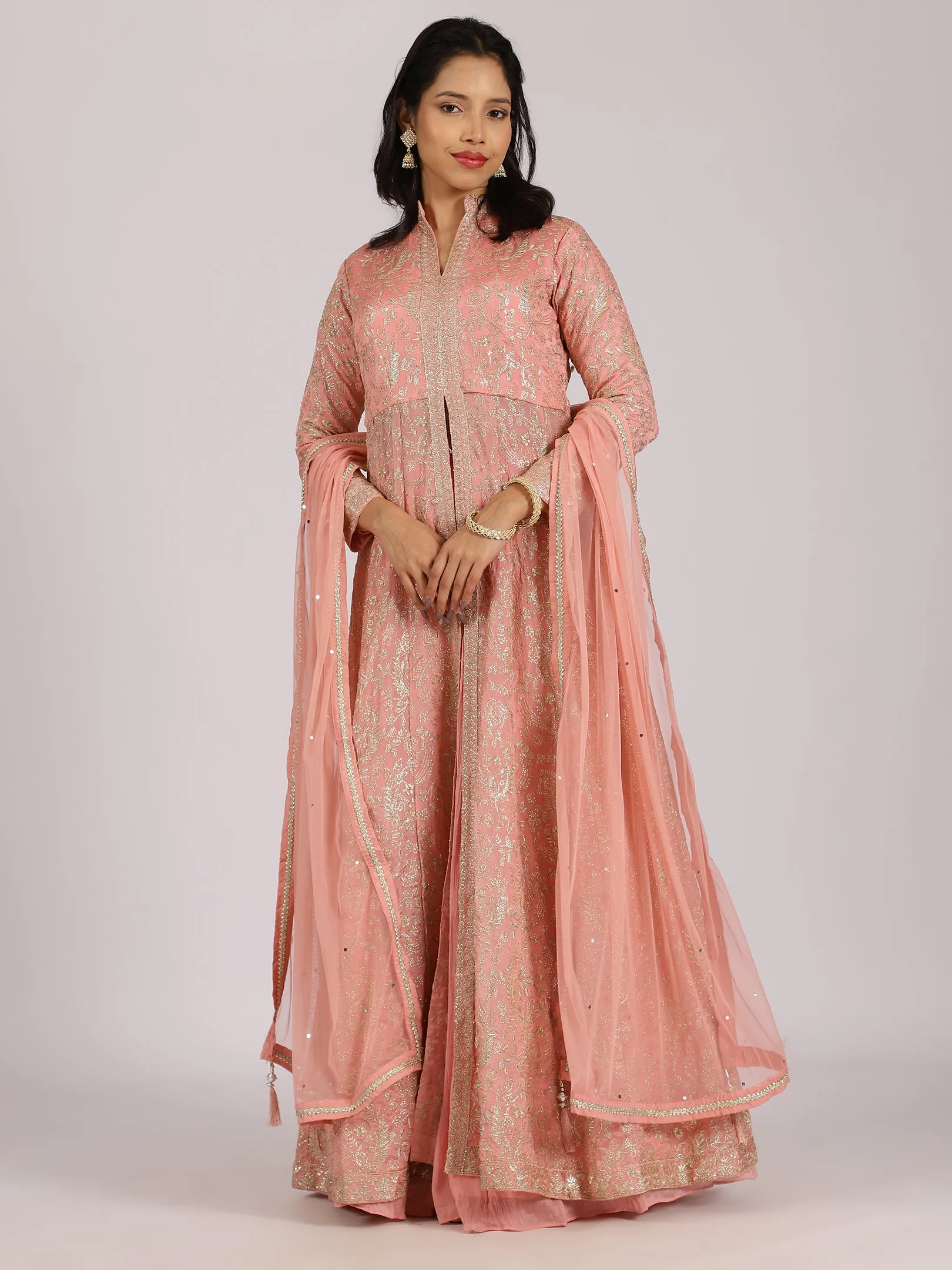 Elegant Peach Embroidered Anarkali Suit