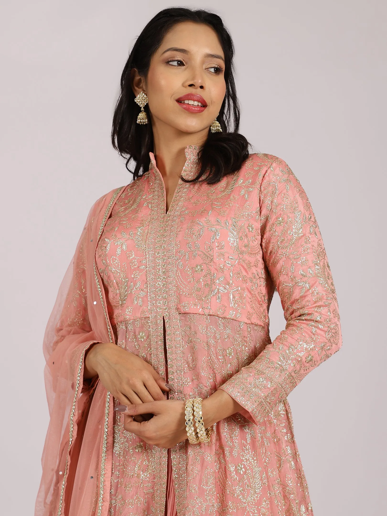 Elegant Peach Embroidered Anarkali Suit