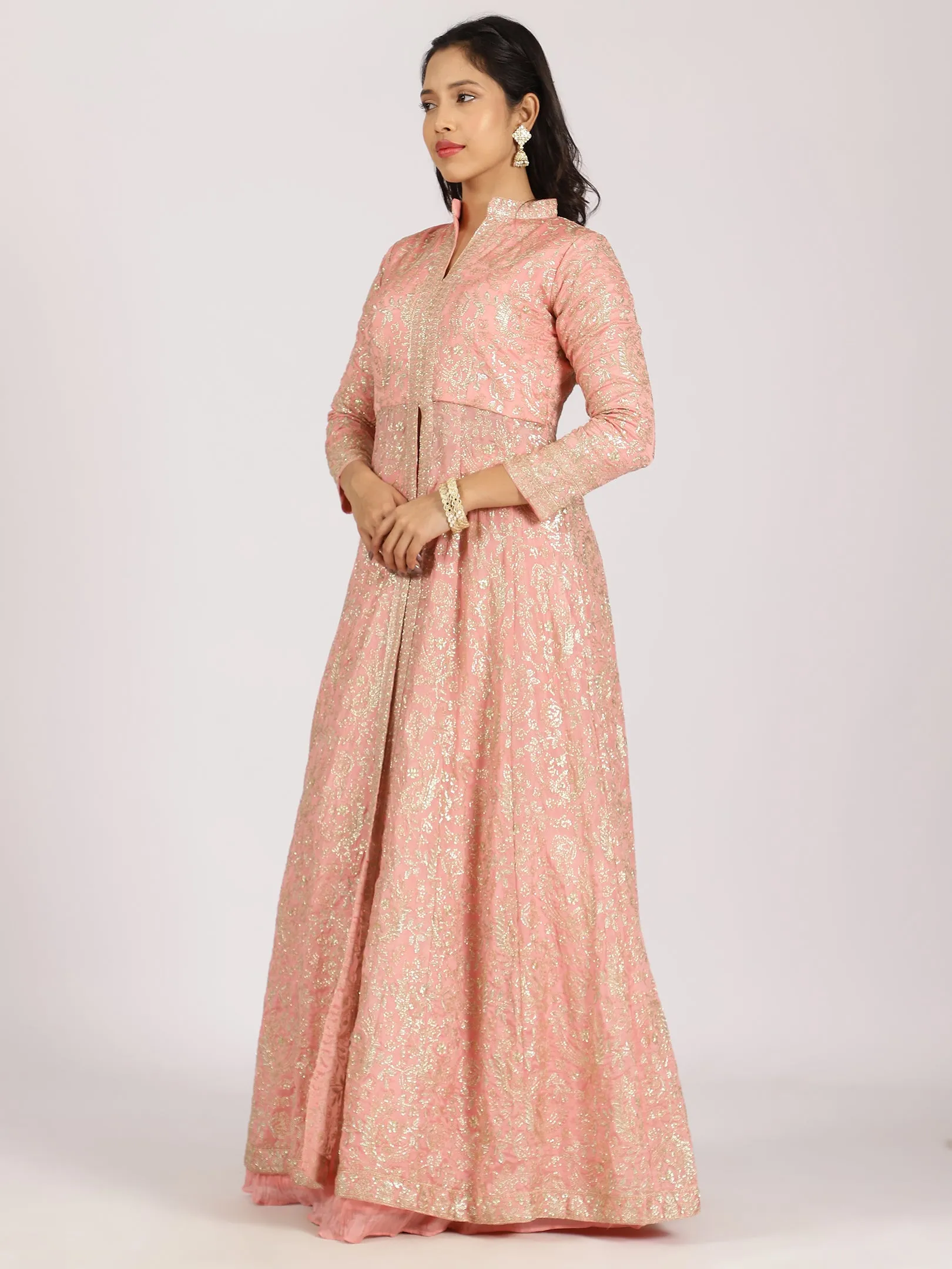 Elegant Peach Embroidered Anarkali Suit