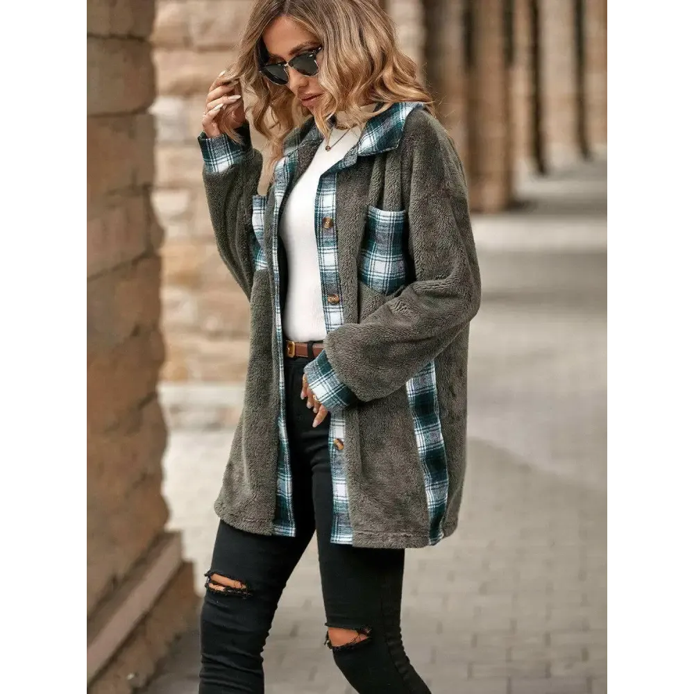 Elevate Your Wardrobe with the Plaid Contrast Dropped Shoulder Coat
