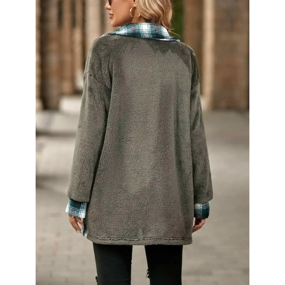 Elevate Your Wardrobe with the Plaid Contrast Dropped Shoulder Coat