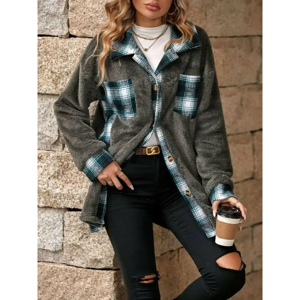 Elevate Your Wardrobe with the Plaid Contrast Dropped Shoulder Coat