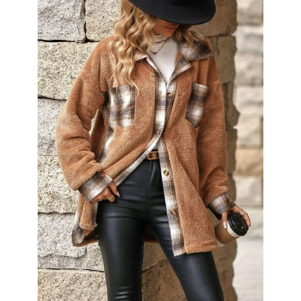 Elevate Your Wardrobe with the Plaid Contrast Dropped Shoulder Coat