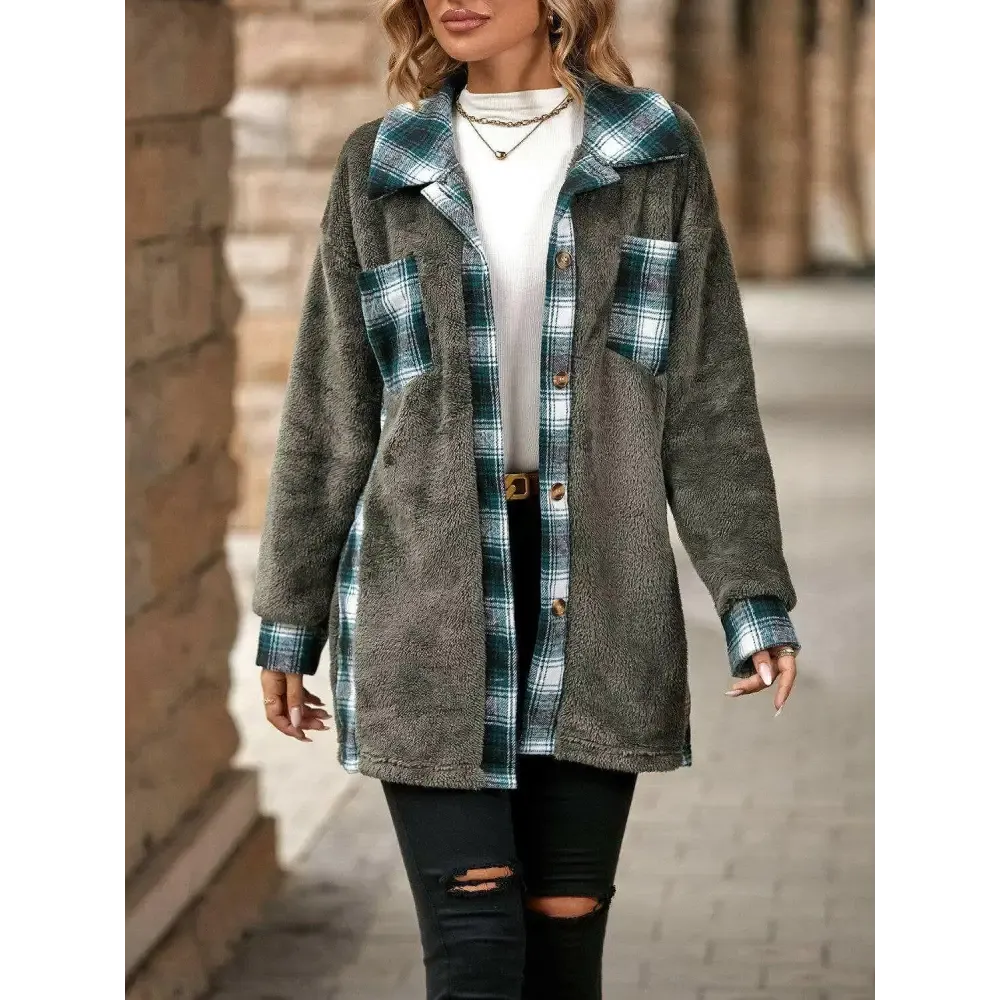 Elevate Your Wardrobe with the Plaid Contrast Dropped Shoulder Coat