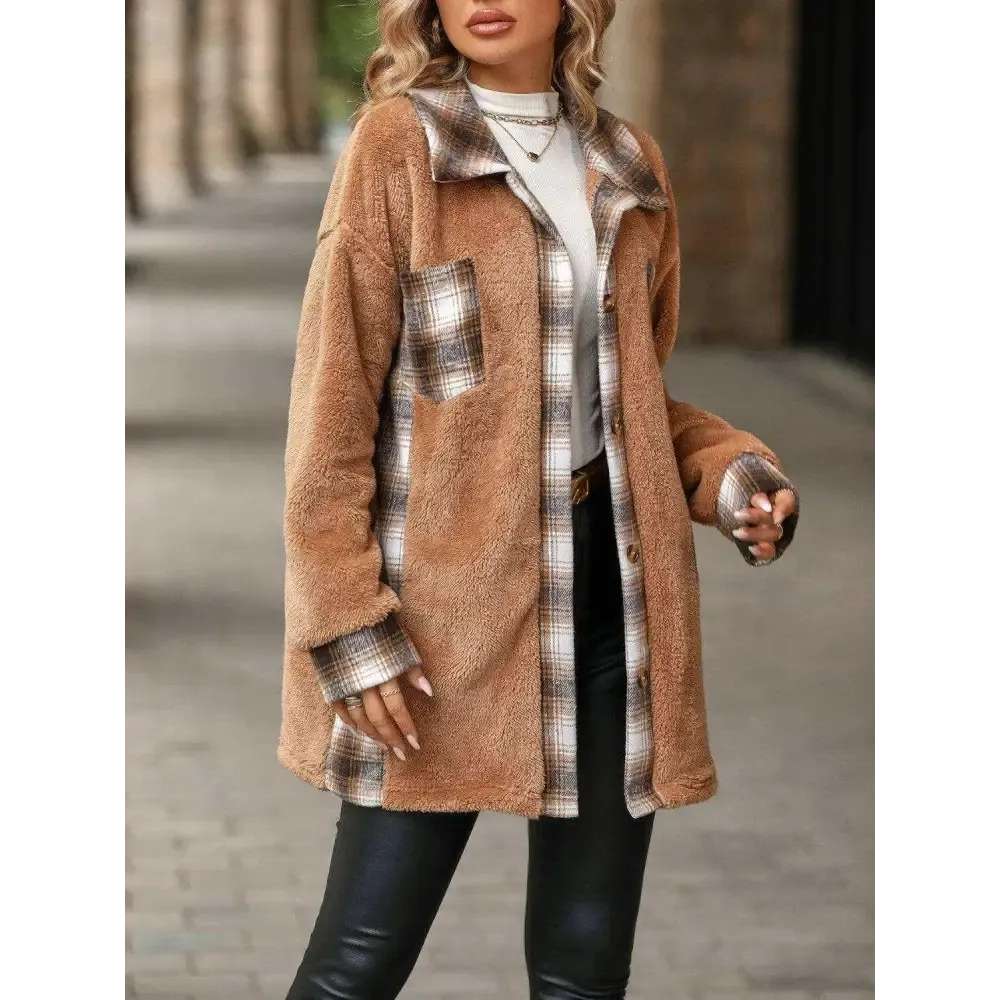 Elevate Your Wardrobe with the Plaid Contrast Dropped Shoulder Coat