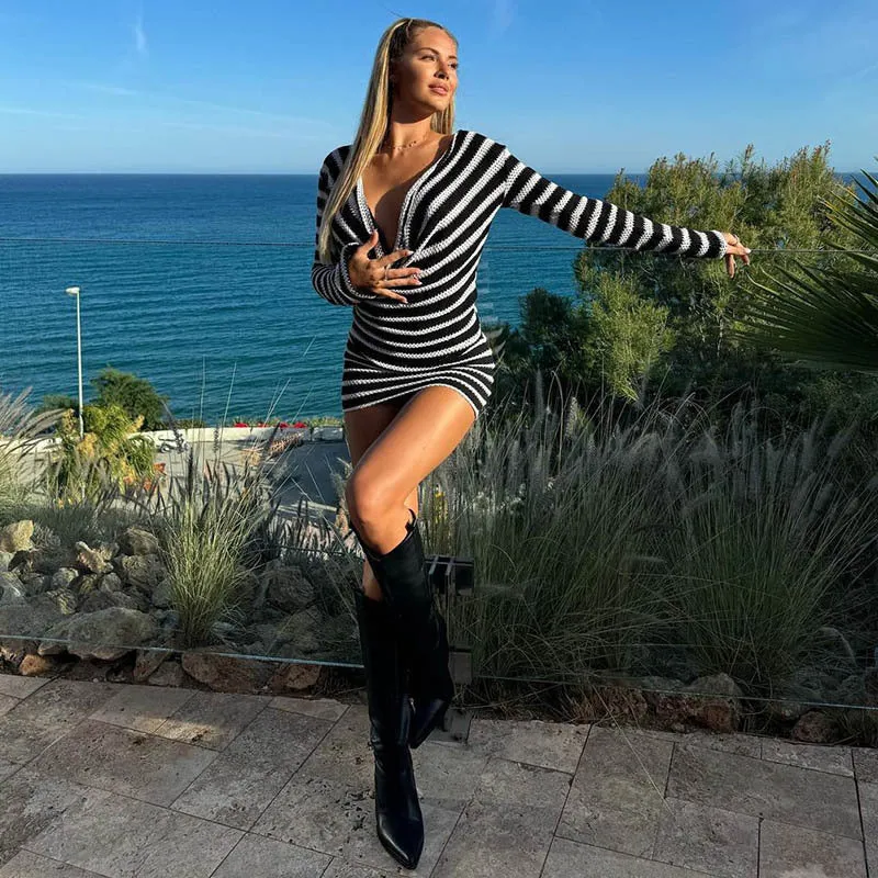 Ellen Deep V Neck Striped Two Piece Set