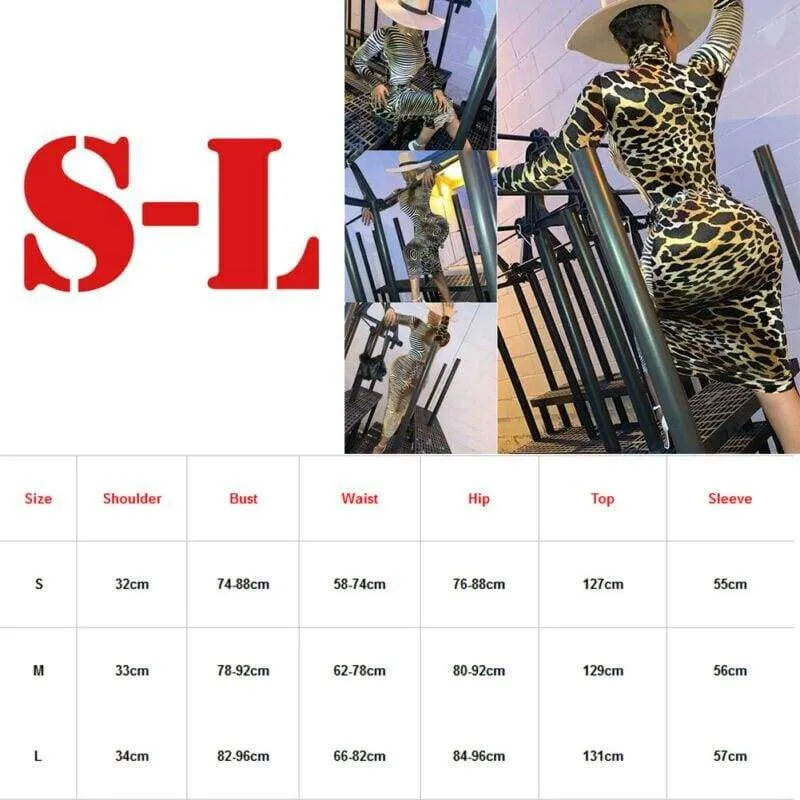 FashionSierra - Fashion Women's Long Sleeve Bodycon Dress Sexy Ladies High Neck Party Slim Fitness Leopard Printed Dresses