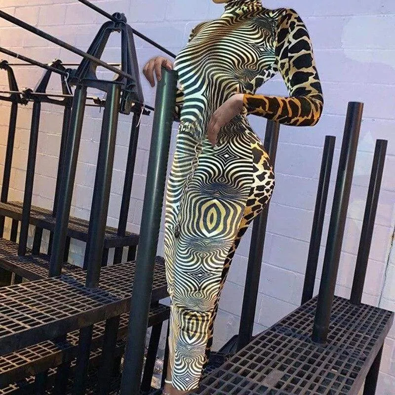 FashionSierra - Fashion Women's Long Sleeve Bodycon Dress Sexy Ladies High Neck Party Slim Fitness Leopard Printed Dresses