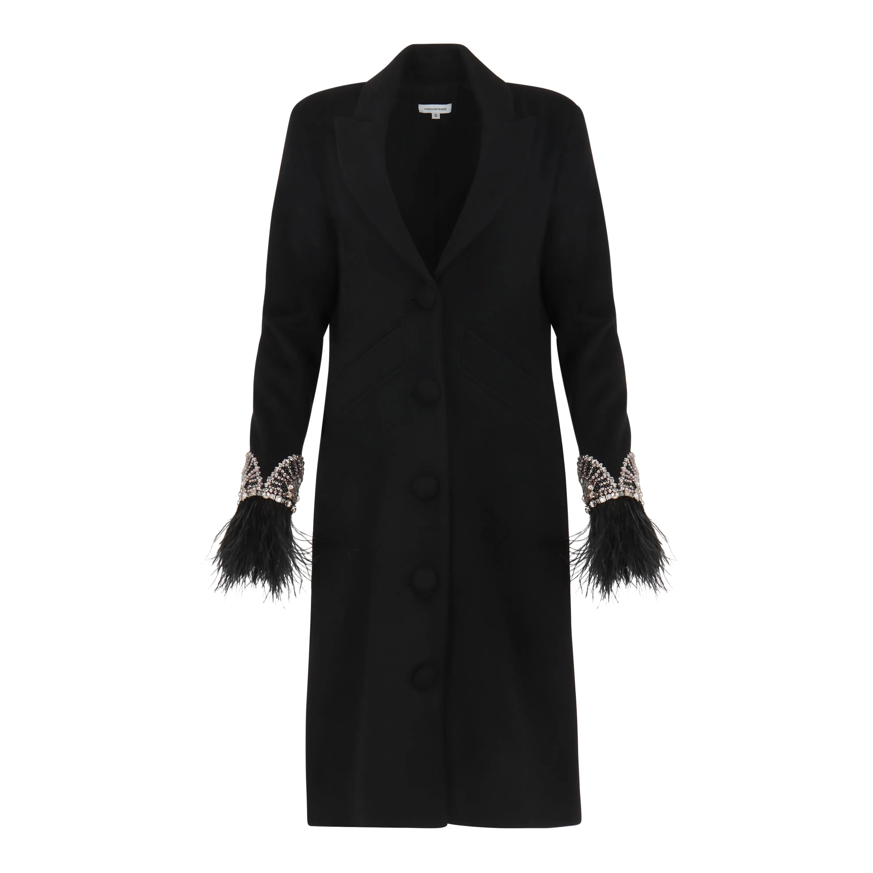 Feather and Crystal'd Wool Coat Black