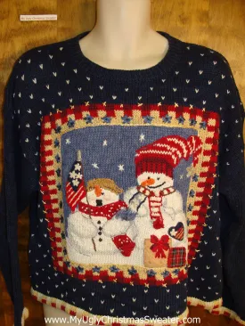 Festive Patriotic Snowmen Ugly Christmas Sweater
