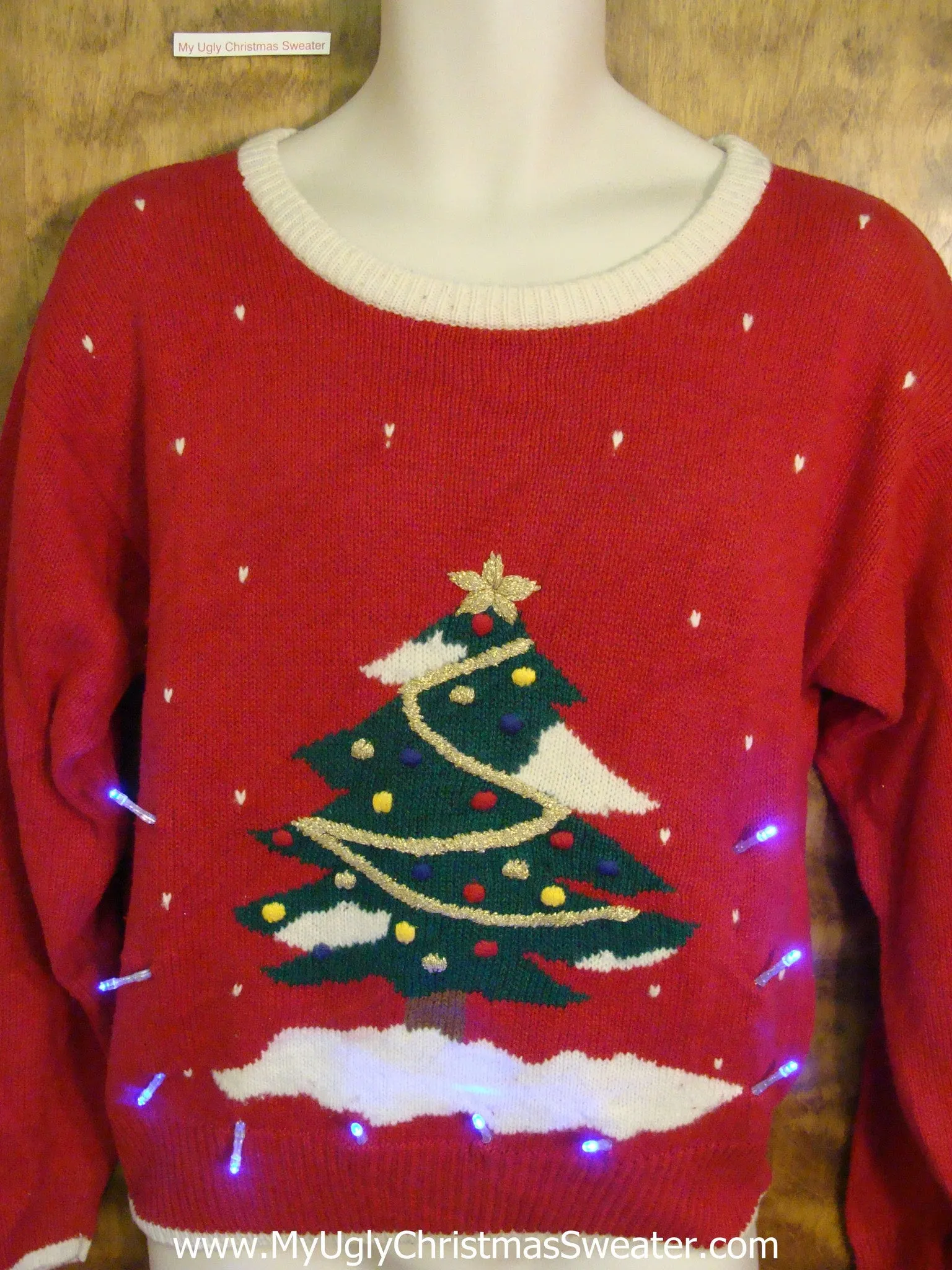 Festive Red Light Up Ugly Xmas Sweater with Tree
