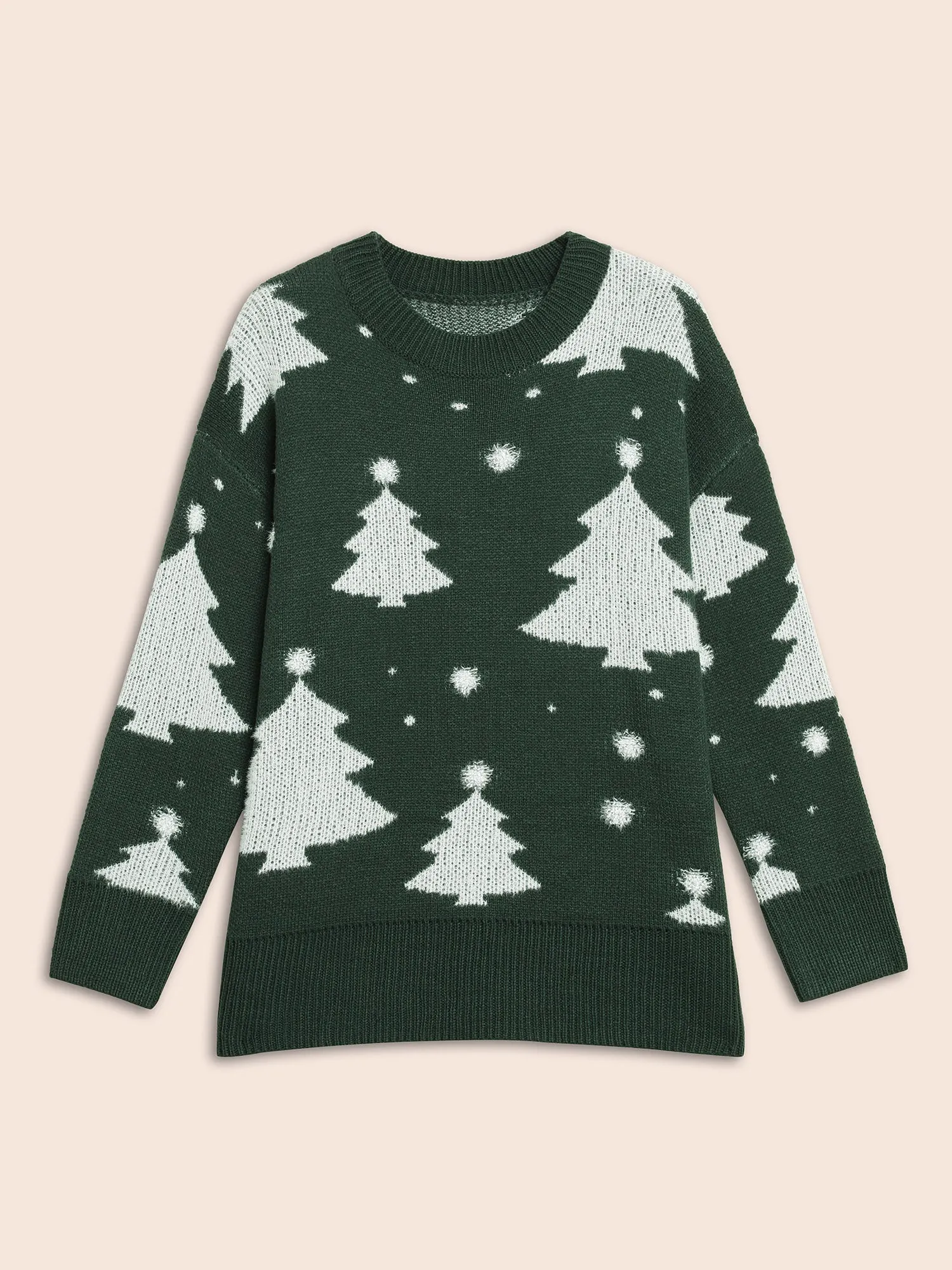 Festive Trees Ribbed Detailing Pullover