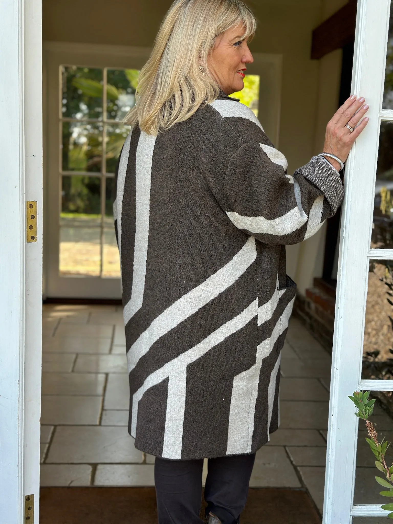 Geometric Jacquard Coat | Chocolate