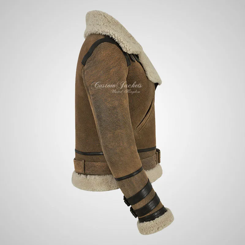 GEREN Women Shearling Jacket Vintage B3 Aviator Sheepskin Jacket