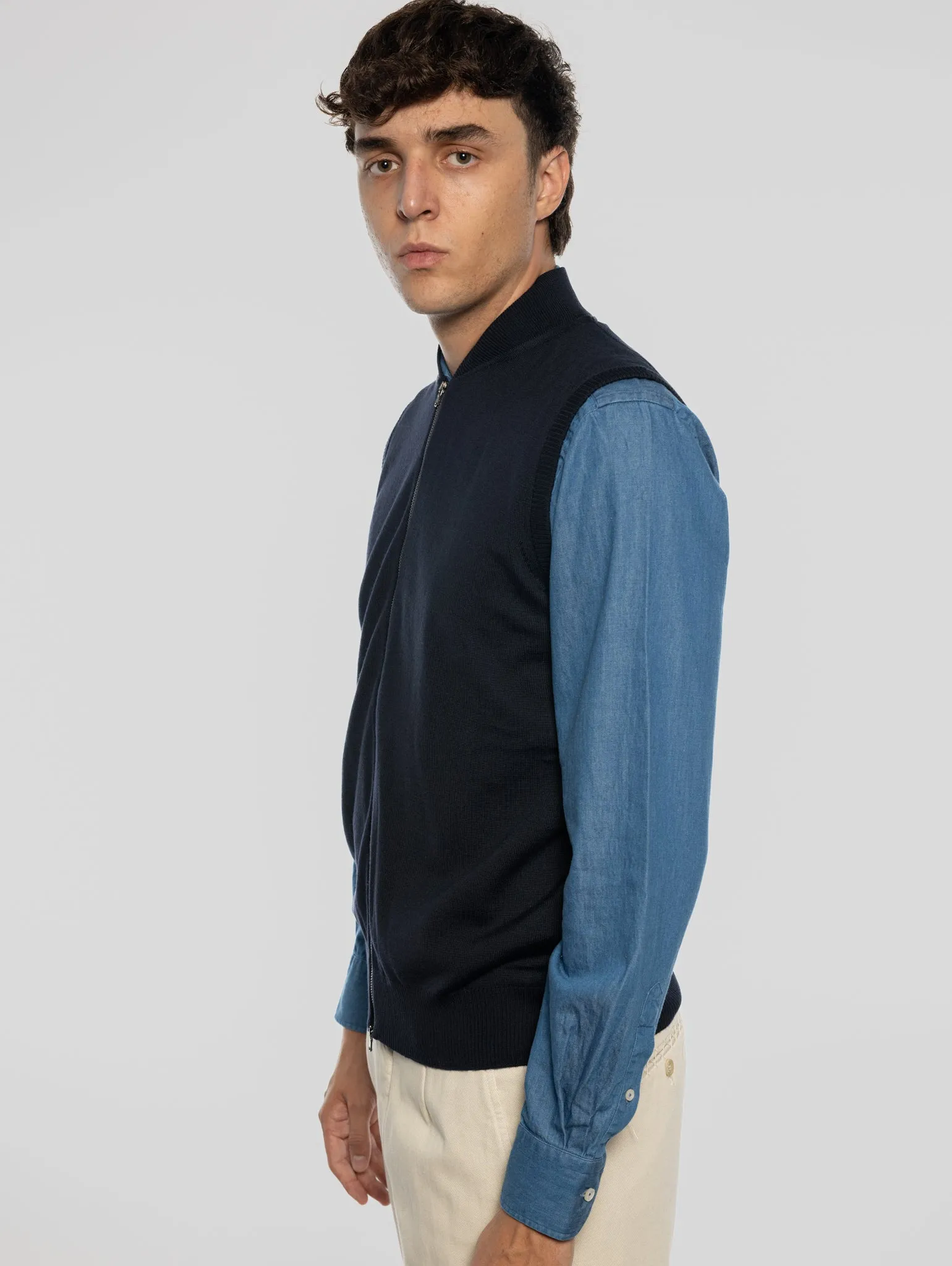Gilet in Lana taglio Bomber Blu