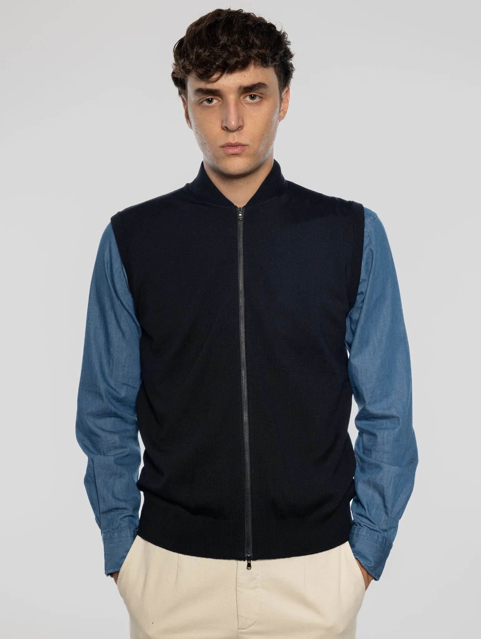 Gilet in Lana taglio Bomber Blu