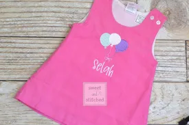 Girls hot Pink Corduroy BIRTHDAY dress - Monogrammed Pink cake smash dress- Corduroy jumper dress for 1st birthday with balloon design