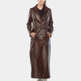 Halloween Long Buttoned Women’s Leather Coat