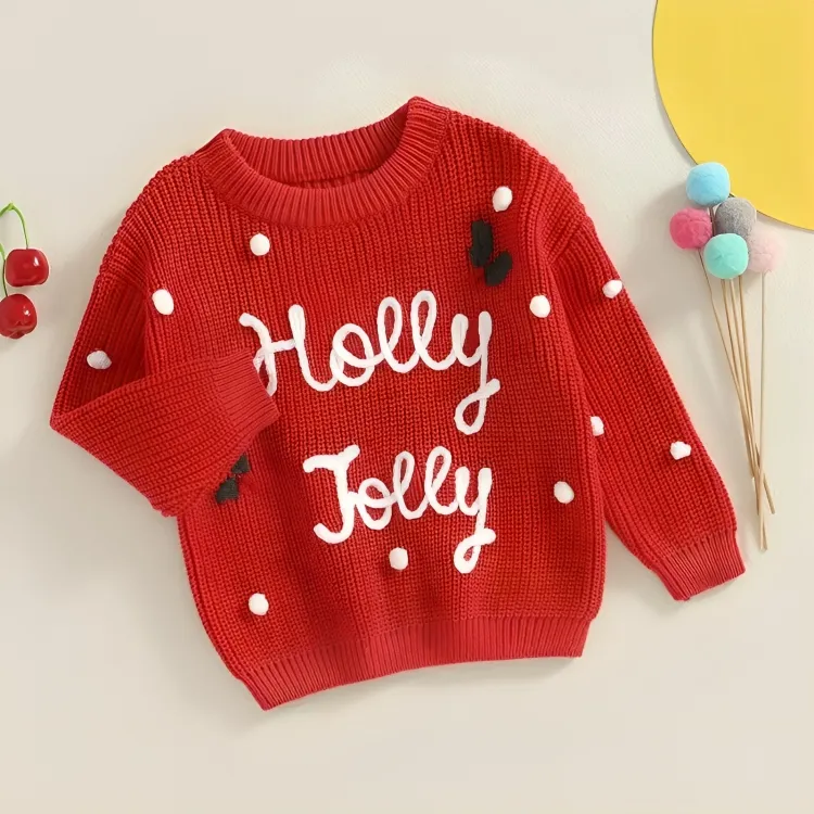 Holly Jolly Long Sleeve Pullover Top Sweater