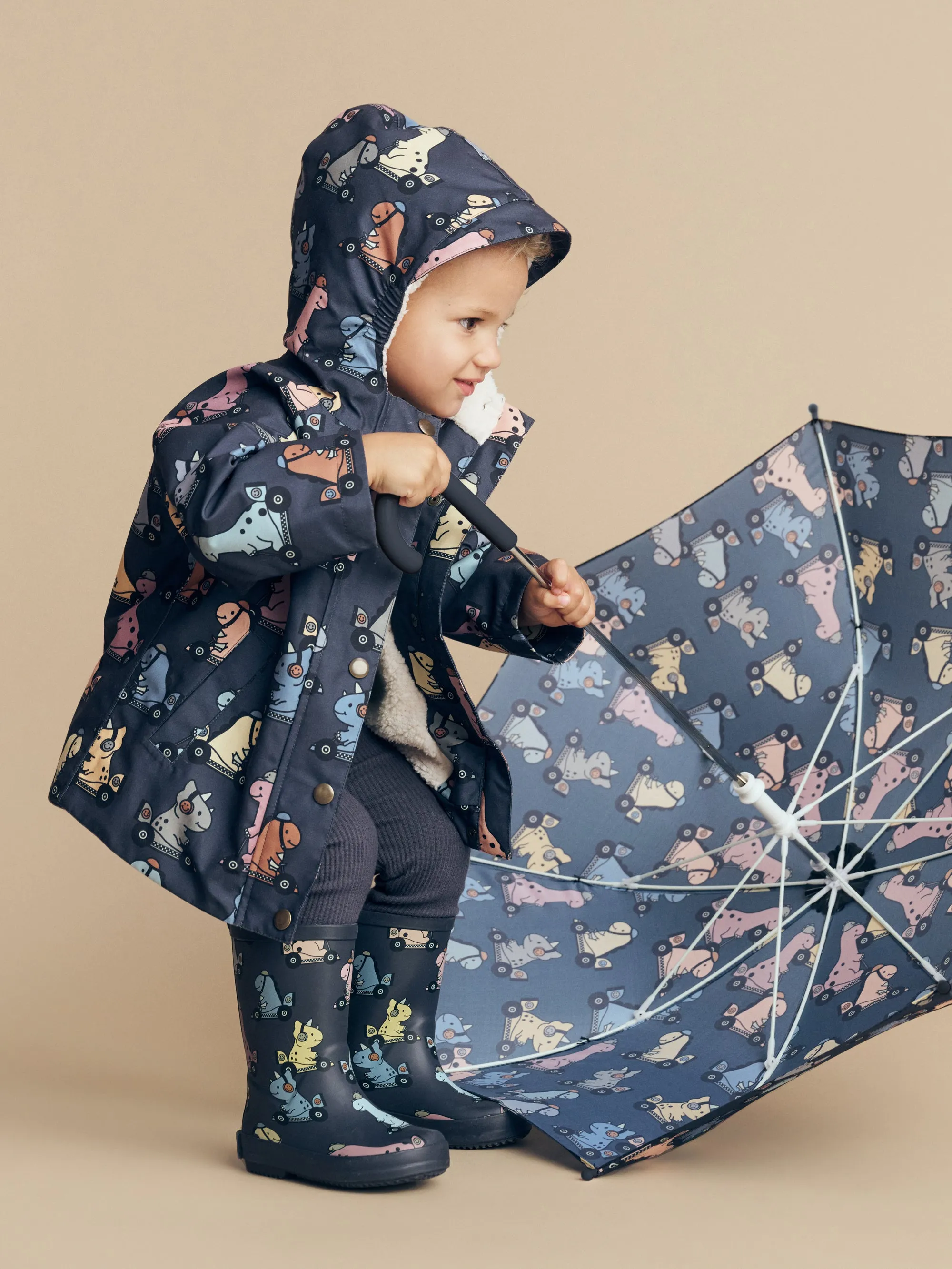 Huxbaby Dino Racer Raincoat - Ink